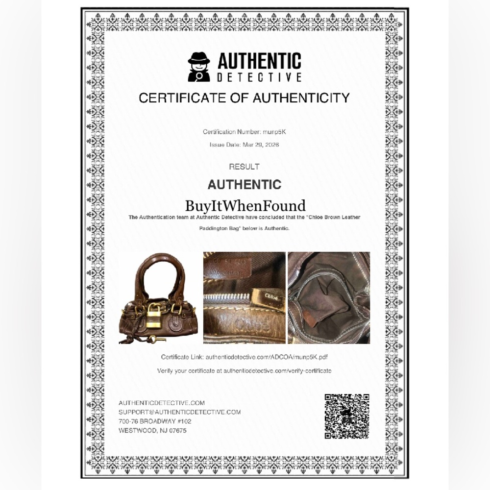 CHLOE Paddington Brown Leather Small Bag with Lock, Key, Dust Bag, COA NWOT MINT - Picture 3 of 17